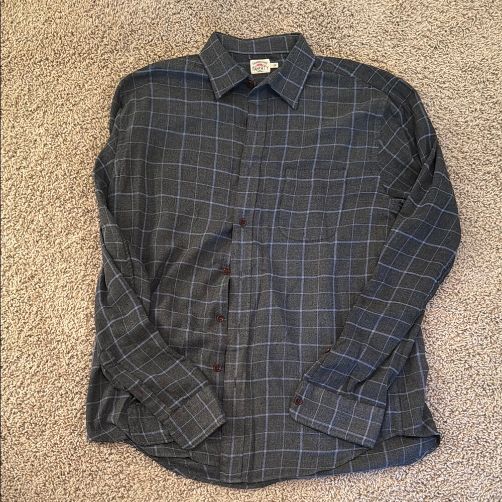 Faherty Men's Blue and Gray Plaid Shirt